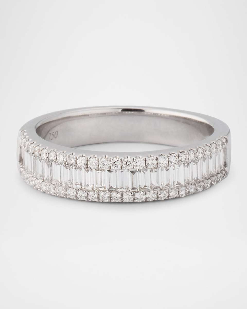 Diamond Game 18K Rose Gold Petite Channel Baguette and Round Triple Row Band Ring, Size 6